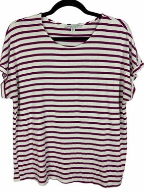 ✨3/$21✨Green Envelope LA Magenta White Striped Tee XL Rolled Sleeve Casual Top